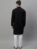 Thumbnail for Jompers Men's Black Chikankari Embroidered and Sequence Kurta with Pyjama - Distacart