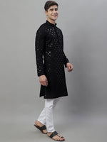 Thumbnail for Jompers Men's Black Chikankari Embroidered and Sequence Kurta with Pyjama - Distacart