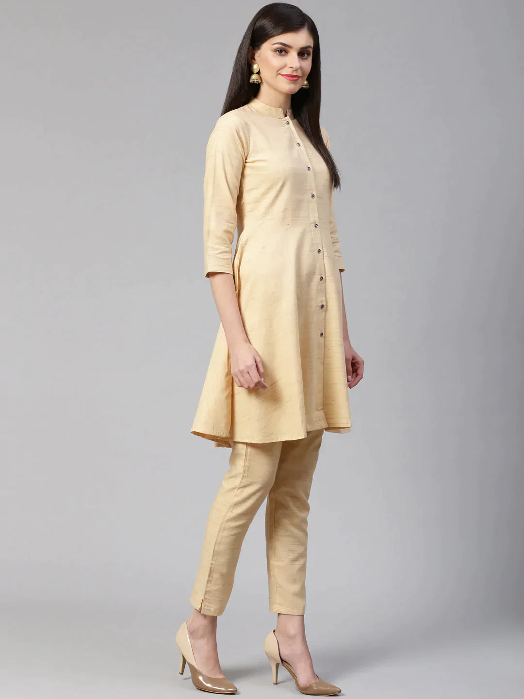 Women Beige Solid Kurta With Trousers & Dupatta - Rasiya