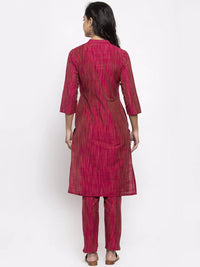 Thumbnail for Women Pink Self-Striped Kurta With Trousers - Rasiya