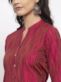 Thumbnail for Women Pink Self-Striped Kurta With Trousers - Rasiya