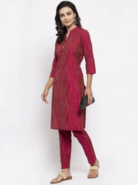 Thumbnail for Women Pink Self-Striped Kurta With Trousers - Rasiya
