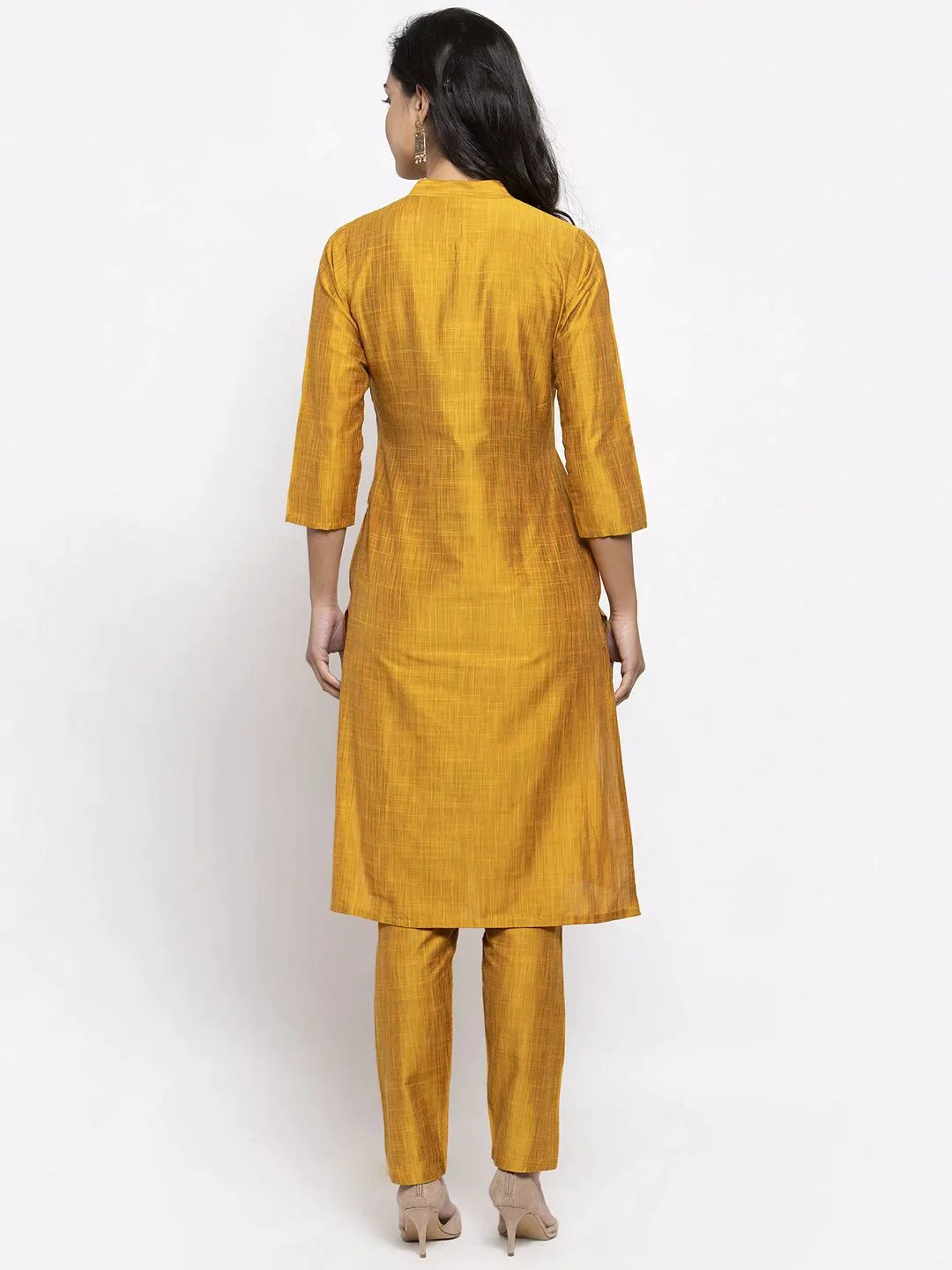 Women Yellow Self-Striped Kurta With Trousers - Rasiya