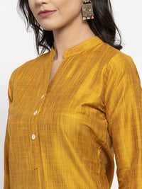 Thumbnail for Women Yellow Self-Striped Kurta With Trousers - Rasiya