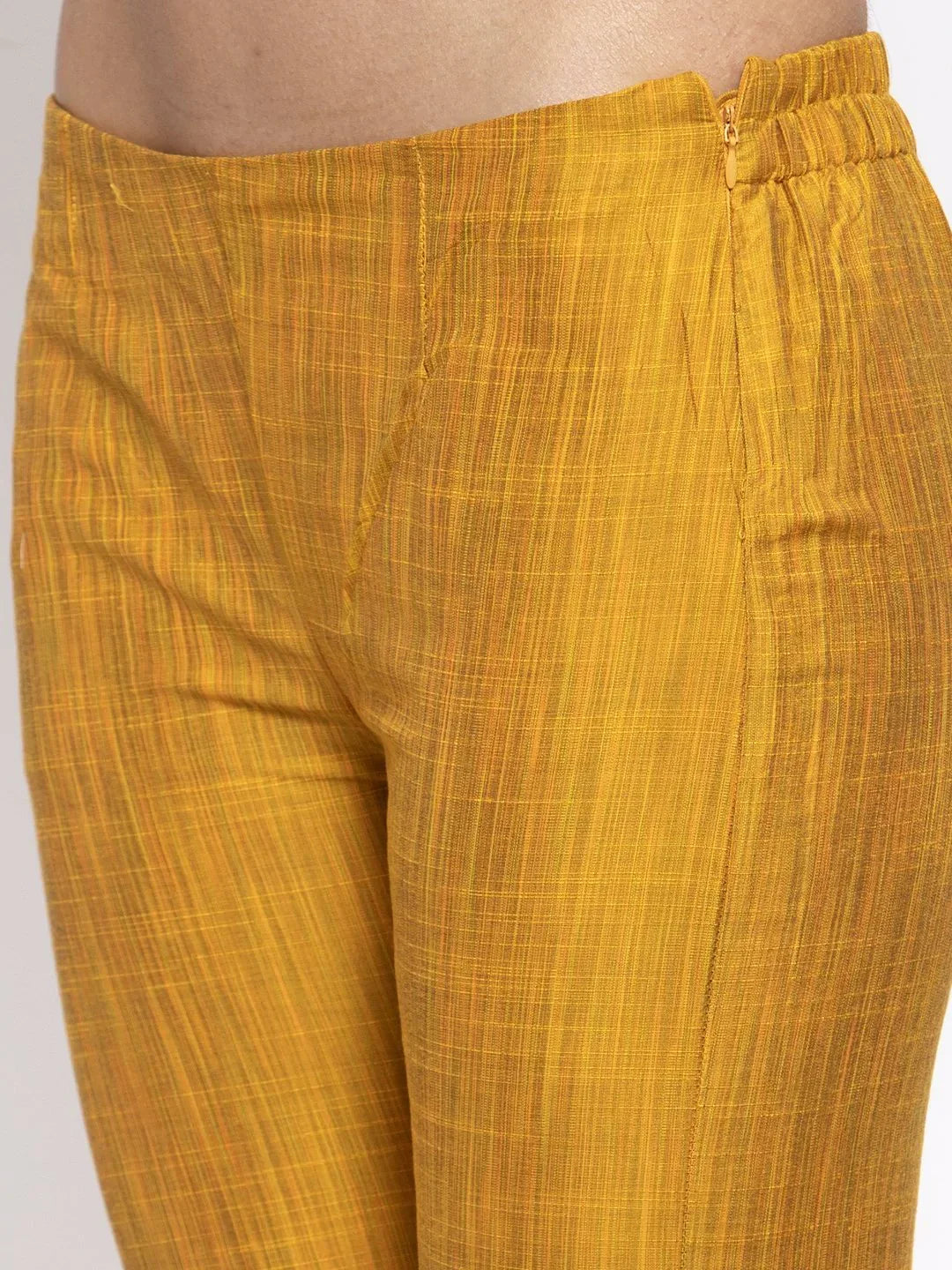 Women Yellow Self-Striped Kurta With Trousers - Rasiya