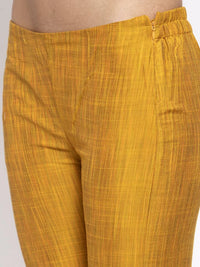 Thumbnail for Women Yellow Self-Striped Kurta With Trousers - Rasiya