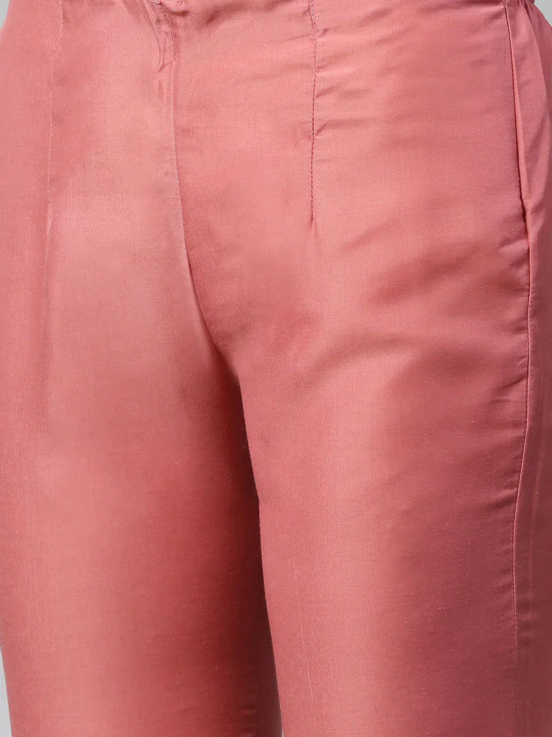 Women Pink Embroidered Solid Kurta With Trousers - Rasiya