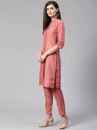 Thumbnail for Women Pink Embroidered Solid Kurta With Trousers - Rasiya