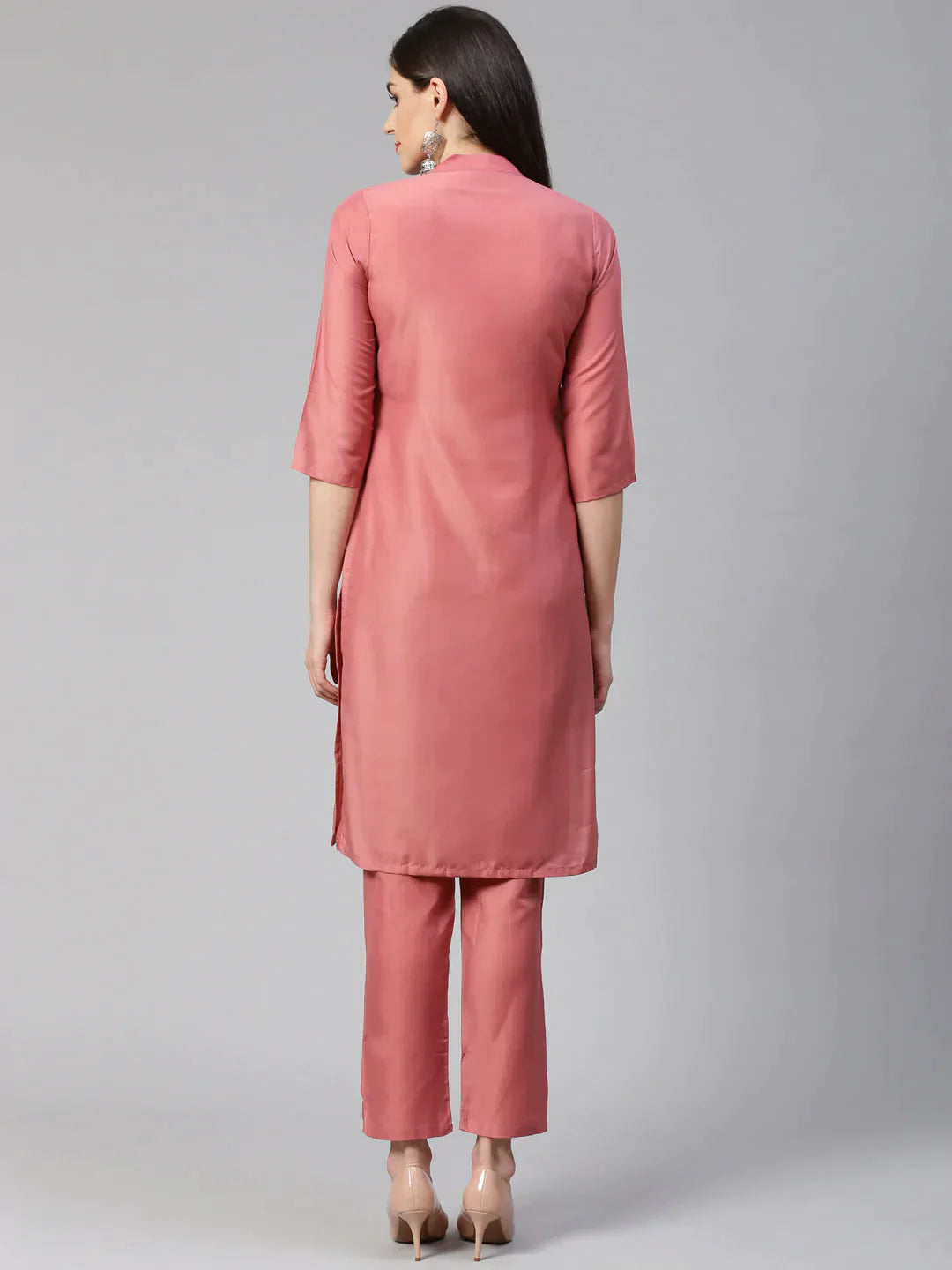 Women Pink Embroidered Solid Kurta With Trousers - Rasiya