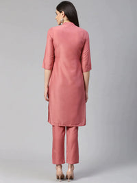 Thumbnail for Women Pink Embroidered Solid Kurta With Trousers - Rasiya