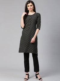 Thumbnail for Women Black And Beige Printed Kurta With Trousers - Rasiya