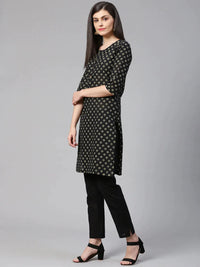 Thumbnail for Women Black And Beige Printed Kurta With Trousers - Rasiya