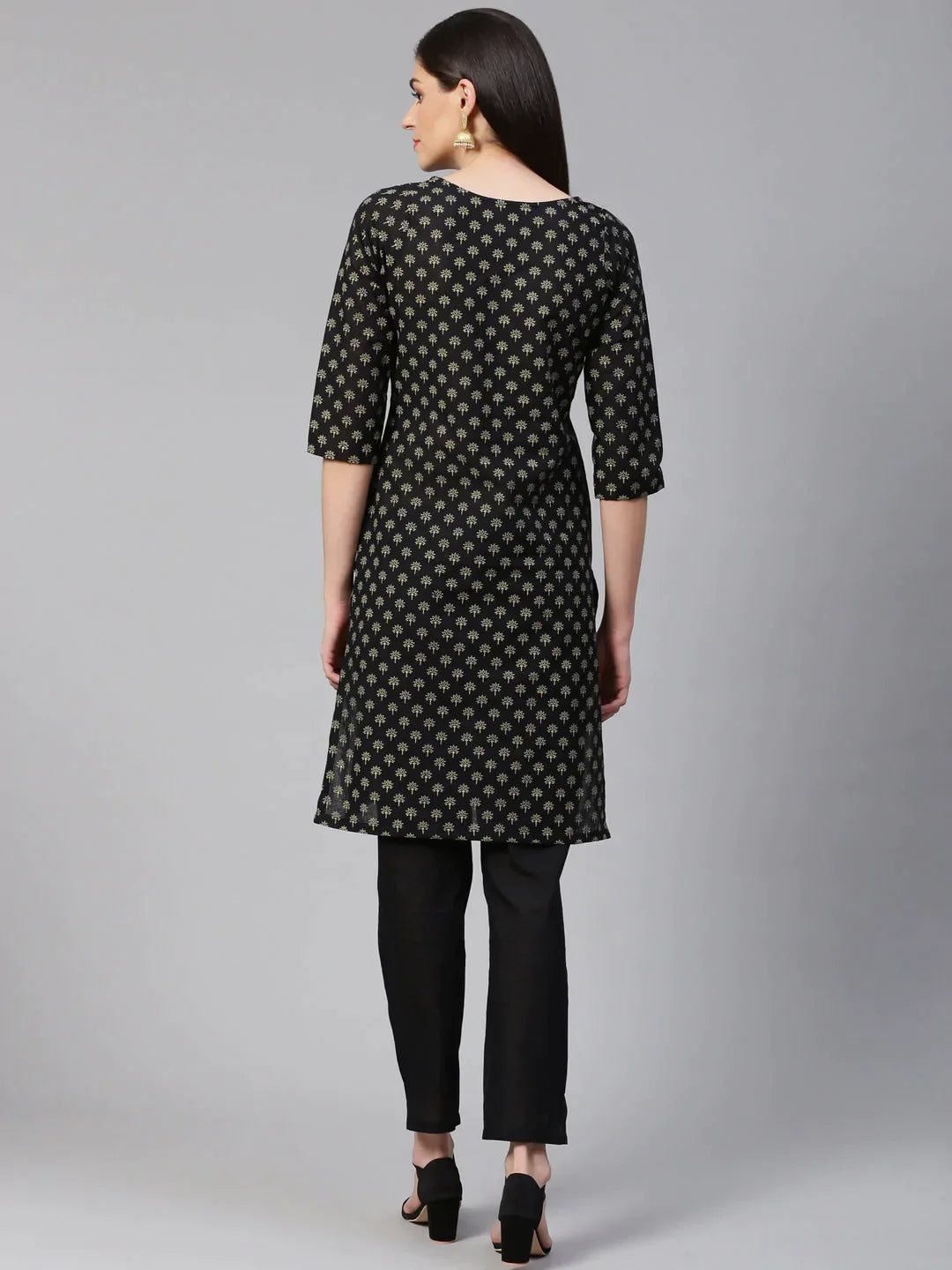 Women Black And Beige Printed Kurta With Trousers - Rasiya