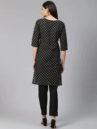Thumbnail for Women Black And Beige Printed Kurta With Trousers - Rasiya
