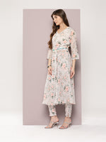 Thumbnail for Jompers Women's Sequin Work Belt, flared Kurta with trousers and dupatta - Lime - Distacart