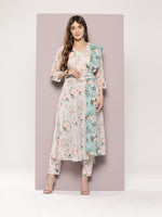 Thumbnail for Jompers Women's Sequin Work Belt, flared Kurta with trousers and dupatta - Lime - Distacart