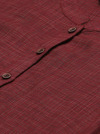 Thumbnail for Women Burgundy & Beige Self Checked Kurta With Trousers & Dupatta - Rasiya