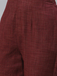 Thumbnail for Women Burgundy & Beige Self Checked Kurta With Trousers & Dupatta - Rasiya