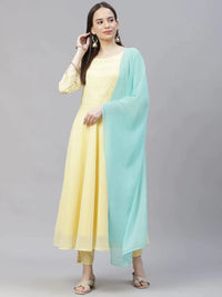 Thumbnail for Women Yellow Embroidered Regular Sequinned Kurta With Trousers & Dupatta - Rasiya