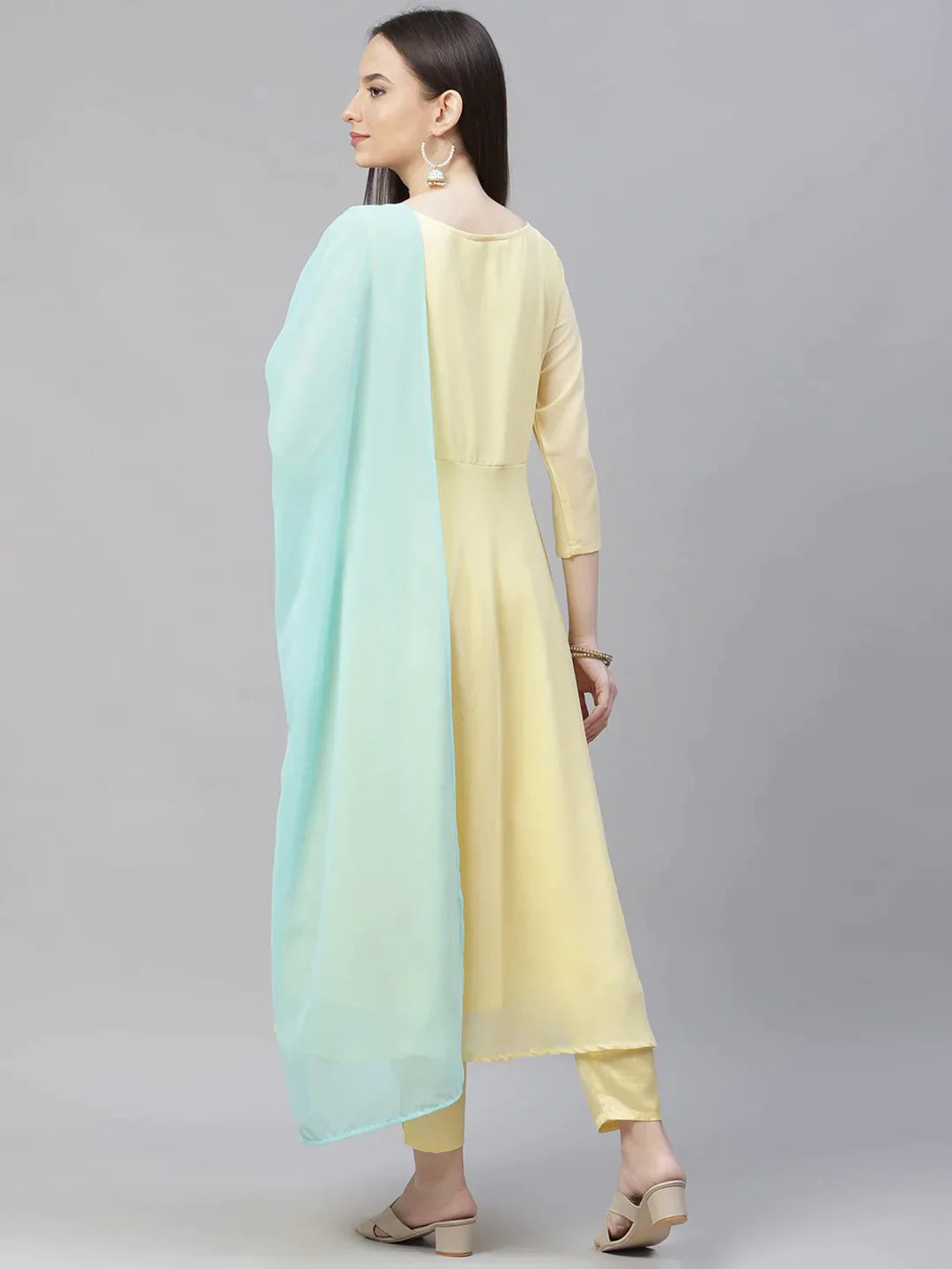 Women Yellow Embroidered Regular Sequinned Kurta With Trousers & Dupatta - Rasiya