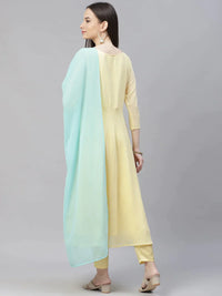Thumbnail for Women Yellow Embroidered Regular Sequinned Kurta With Trousers & Dupatta - Rasiya
