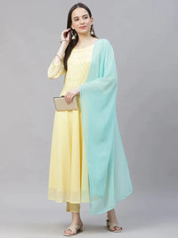 Thumbnail for Women Yellow Embroidered Regular Sequinned Kurta With Trousers & Dupatta - Rasiya