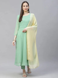 Thumbnail for Women Sea Green Embroidered Regular Sequinned Kurta With Trousers & Dupatta - Rasiya