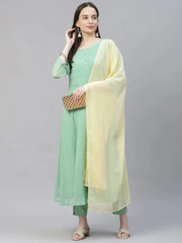 Thumbnail for Women Sea Green Embroidered Regular Sequinned Kurta With Trousers & Dupatta - Rasiya