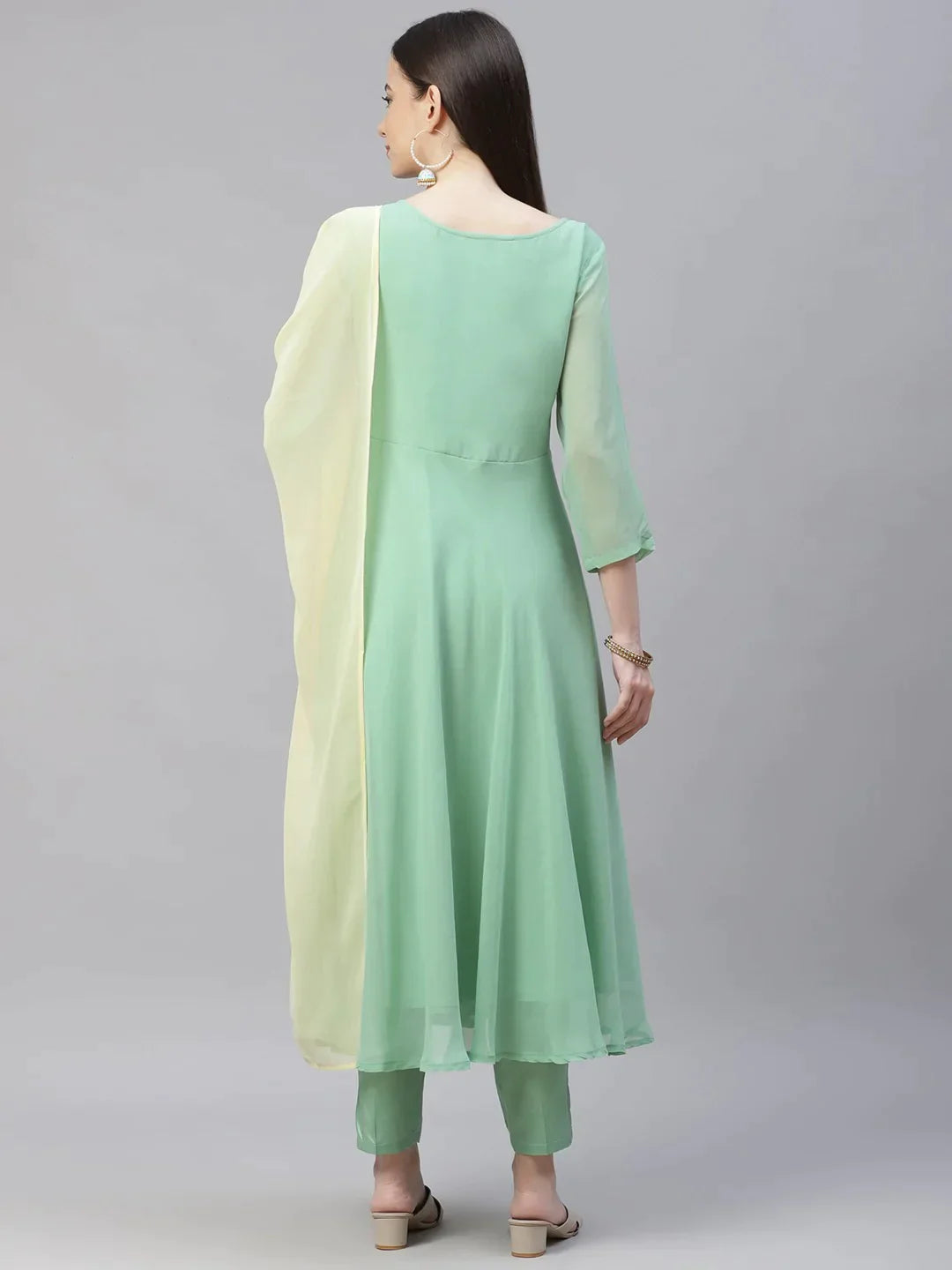 Women Sea Green Embroidered Regular Sequinned Kurta With Trousers & Dupatta - Rasiya
