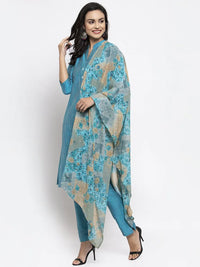 Thumbnail for Women Blue & Green Self-Striped Kurta With Trousers & Printed Dupatta - Rasiya
