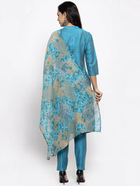 Thumbnail for Women Blue & Green Self-Striped Kurta With Trousers & Printed Dupatta - Rasiya