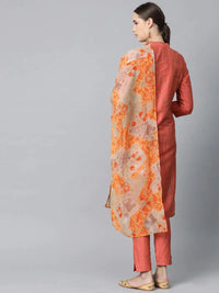 Thumbnail for Women Rust Orange & Beige Self-Striped Kurta With Trousers & Dupatta - Rasiya