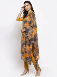Thumbnail for Women Yellow Self-Striped Kurta With Trousers & Gorgette Dupatta - Rasiya
