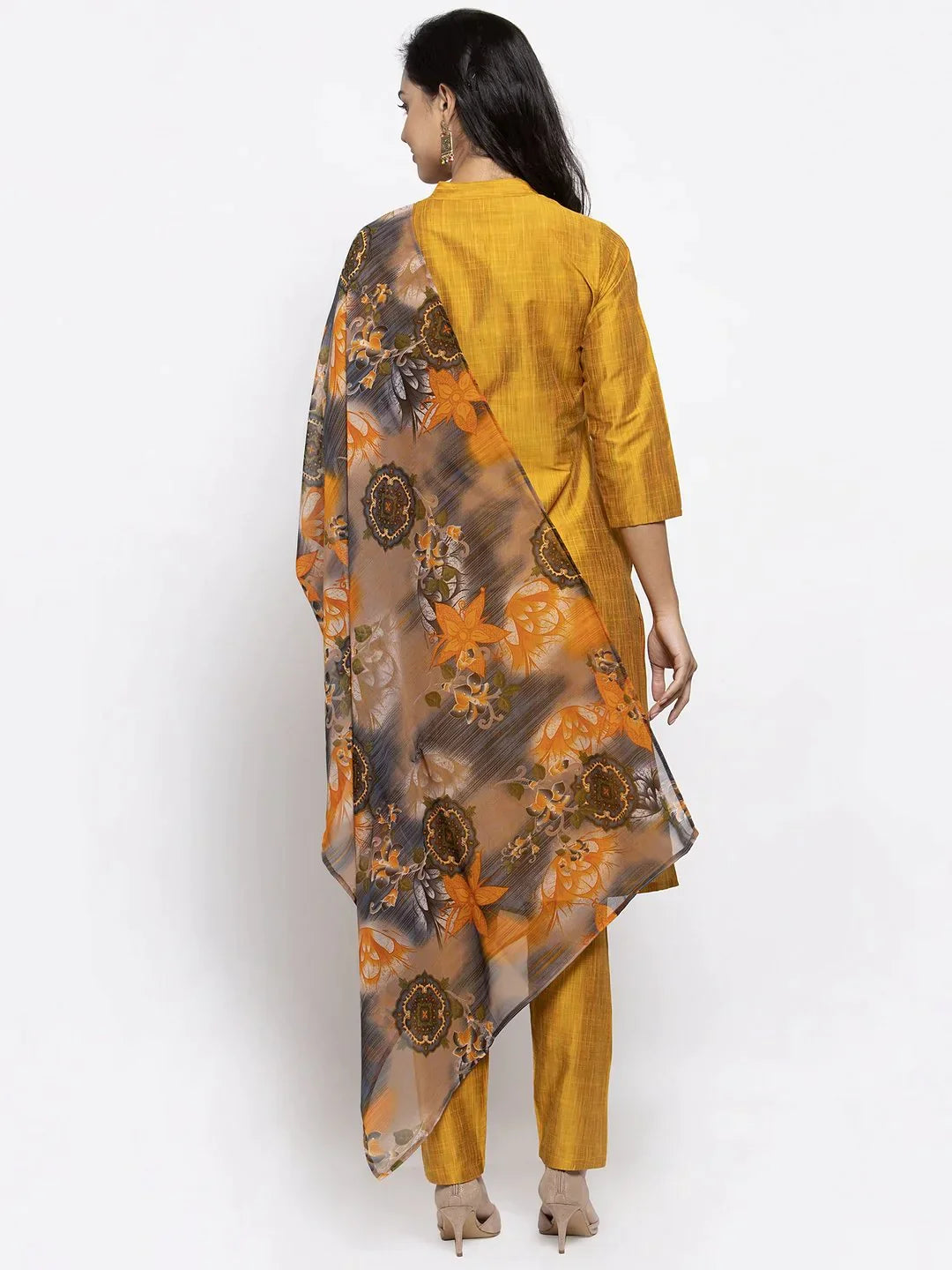 Women Yellow Self-Striped Kurta With Trousers & Gorgette Dupatta - Rasiya