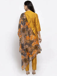 Thumbnail for Women Yellow Self-Striped Kurta With Trousers & Gorgette Dupatta - Rasiya