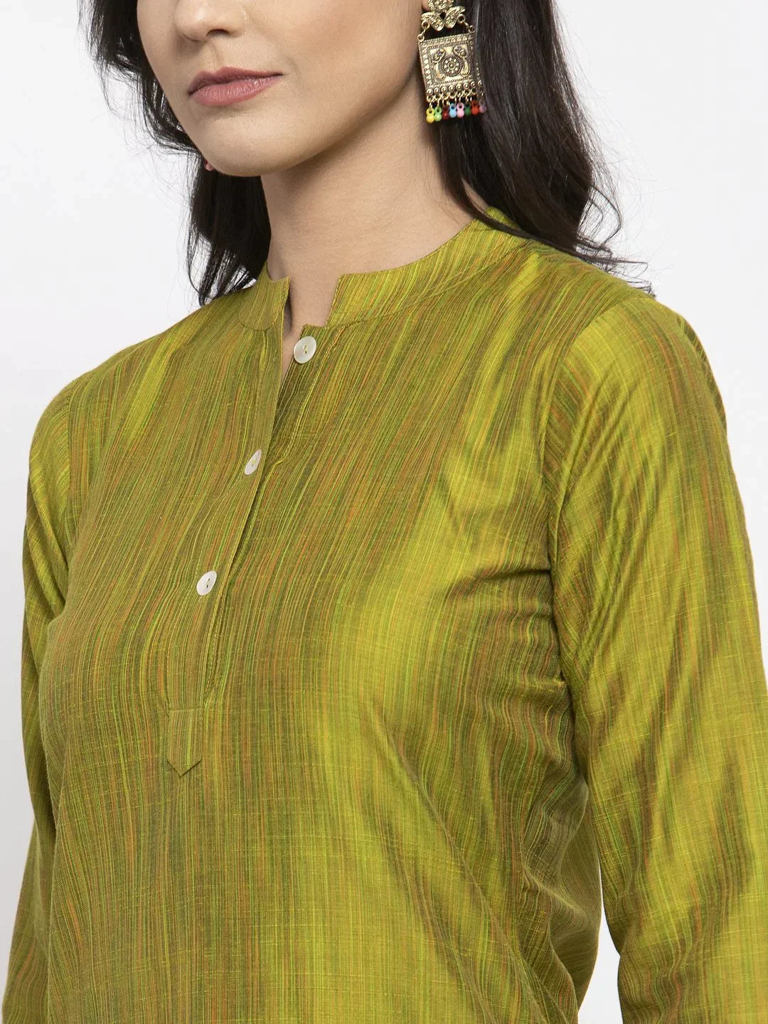Women Green Self-Striped Kurta With Trousers & Floral Georgette Dupatta - Rasiya