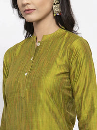 Thumbnail for Women Green Self-Striped Kurta With Trousers & Floral Georgette Dupatta - Rasiya
