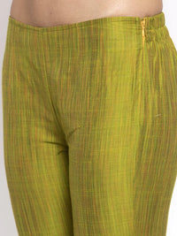 Thumbnail for Women Green Self-Striped Kurta With Trousers & Floral Georgette Dupatta - Rasiya