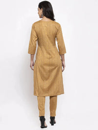 Thumbnail for Women Beige & Black Striped Kurta With Trousers & Green Printed Dupatta Golden - Rasiya