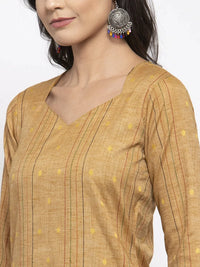 Thumbnail for Women Beige & Black Striped Kurta With Trousers & Green Printed Dupatta Golden - Rasiya