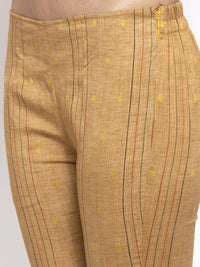Thumbnail for Women Beige & Black Striped Kurta With Trousers & Green Printed Dupatta Golden - Rasiya