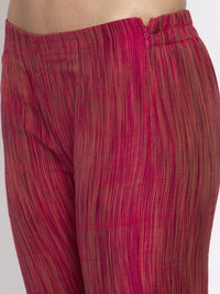 Thumbnail for Women Pink Self-Striped Kurta With Trousers & Art Silk Printed Dupatta - Rasiya