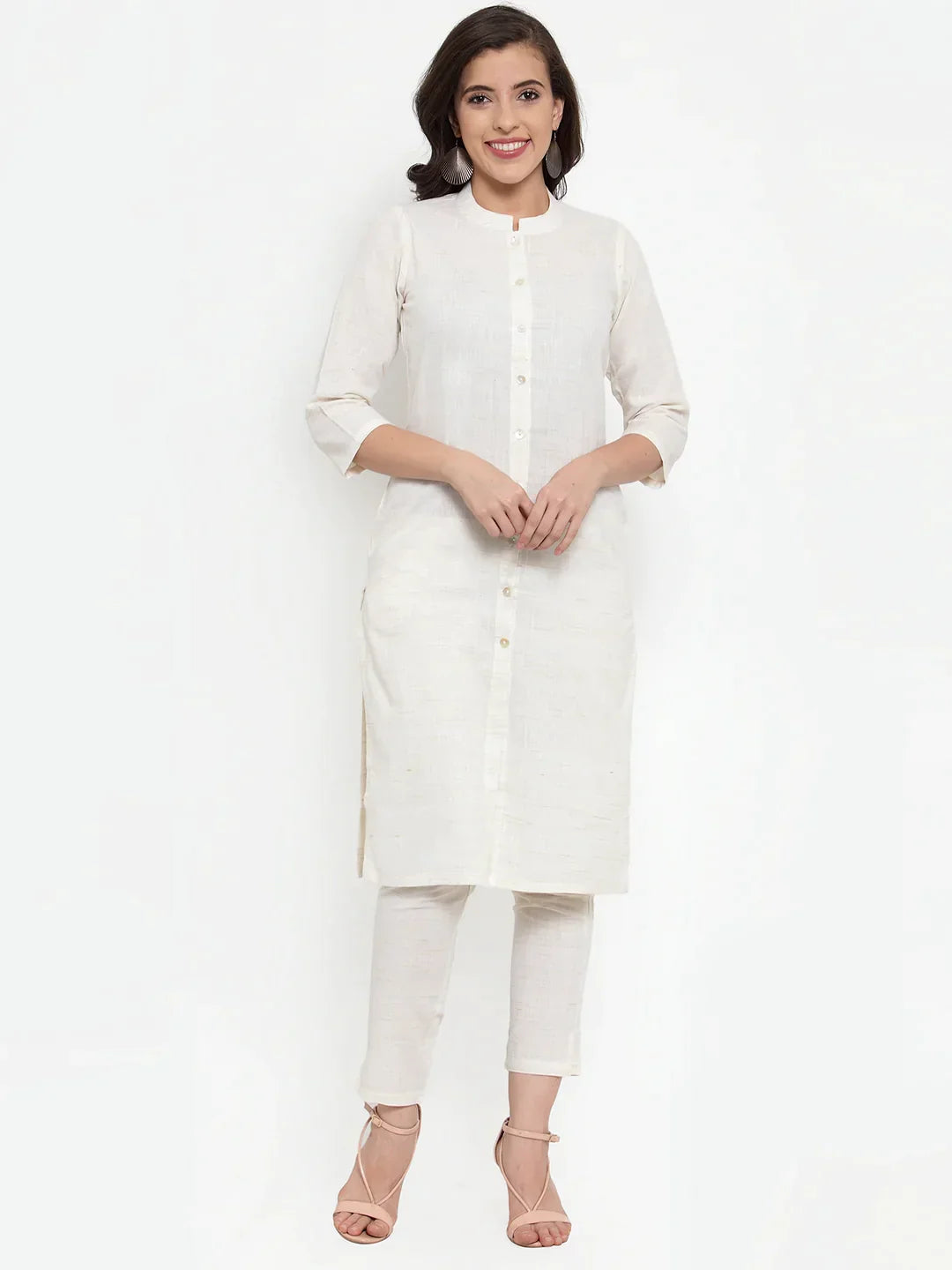 Women Off-White Solid Kurta With Trousers & Dupatta - Rasiya