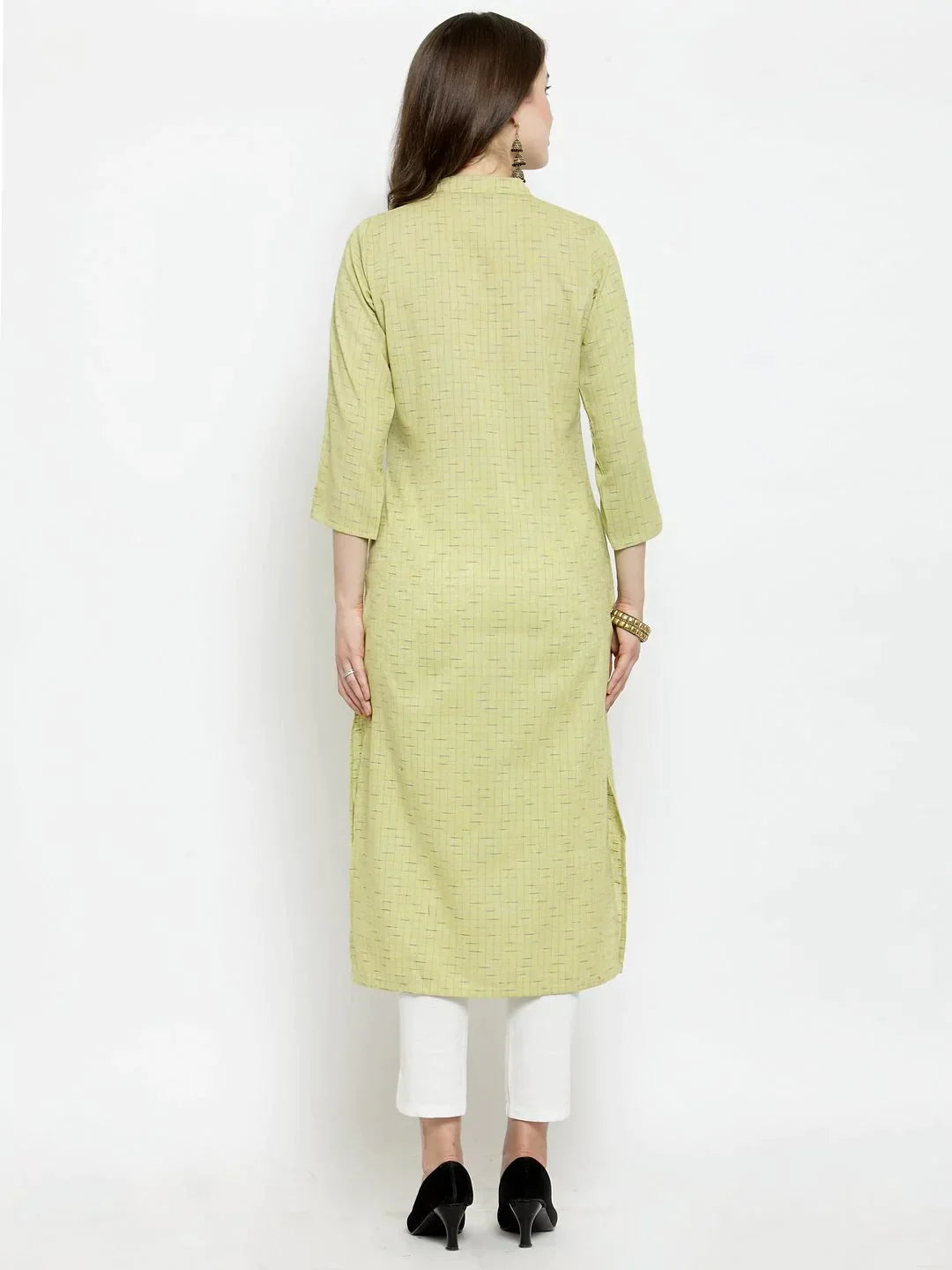 Women Green Woven Design Straight Kurta - Rasiya