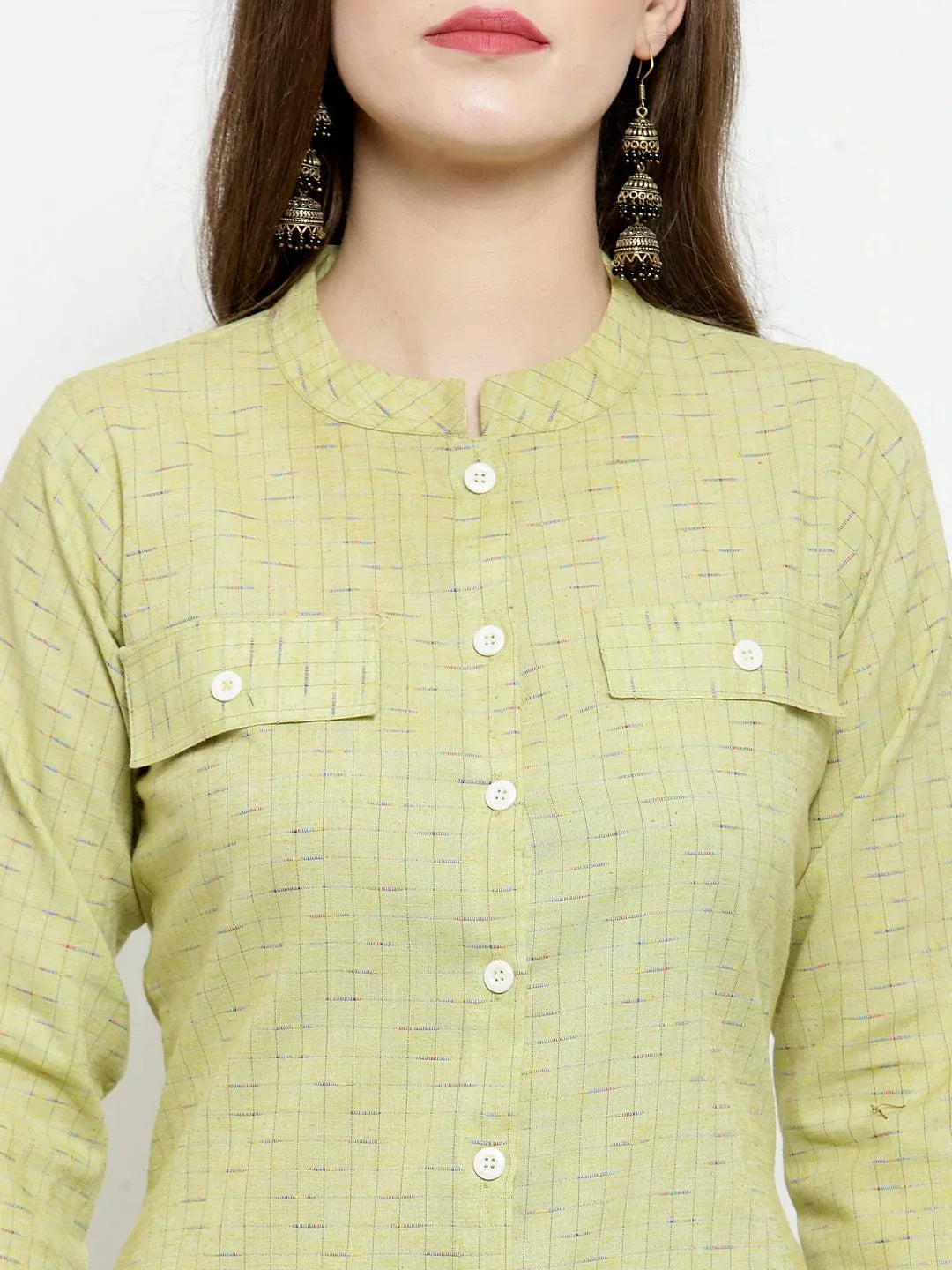 Women Green Woven Design Straight Kurta - Rasiya
