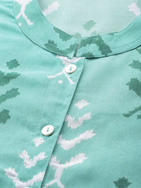 Thumbnail for Women Green & White Ikkat Print Straight Kurta Sky - Rasiya