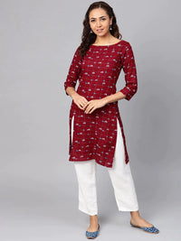 Thumbnail for Women Maroon & Off-White Checked Straight Kurta - Rasiya