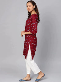 Thumbnail for Women Maroon & Off-White Checked Straight Kurta - Rasiya