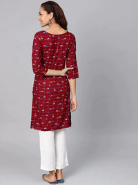 Thumbnail for Women Maroon & Off-White Checked Straight Kurta - Rasiya