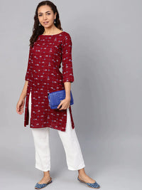 Thumbnail for Women Maroon & Off-White Checked Straight Kurta - Rasiya